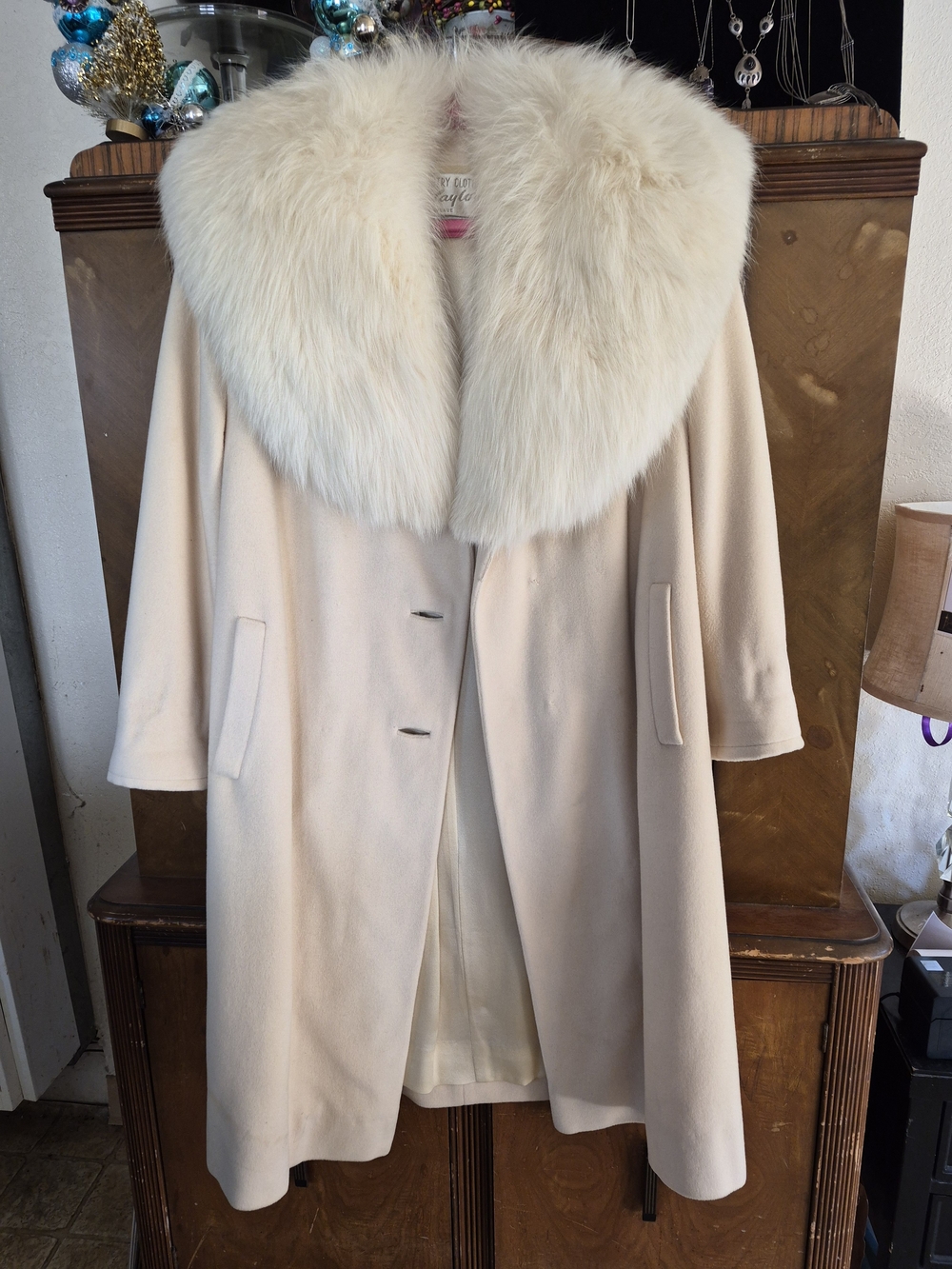 Mid-century 100% Cashmere Coat Mink Collar L Mad Men